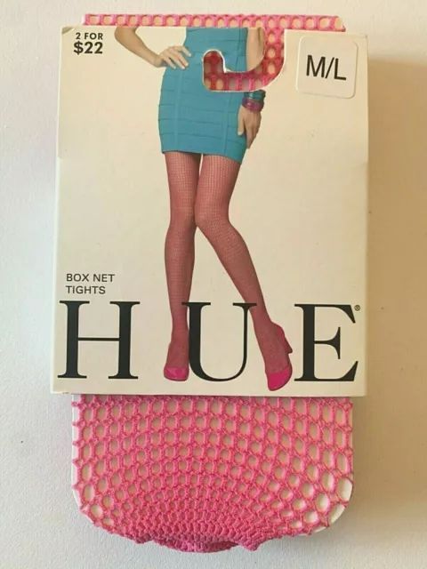 HUE Tights M/L BOX NET Square Fishnet Pink GYPSY ROSE Sheer U13509 Med Large NWT