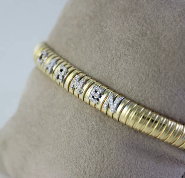 Bracciale maglia tubogas in oro giallo 18kt con diamanti con nome