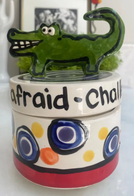 NICOLE ENGBLOM Hand Painted Ceramic Trinket Dish w/ Lid Inspirational Gator Top