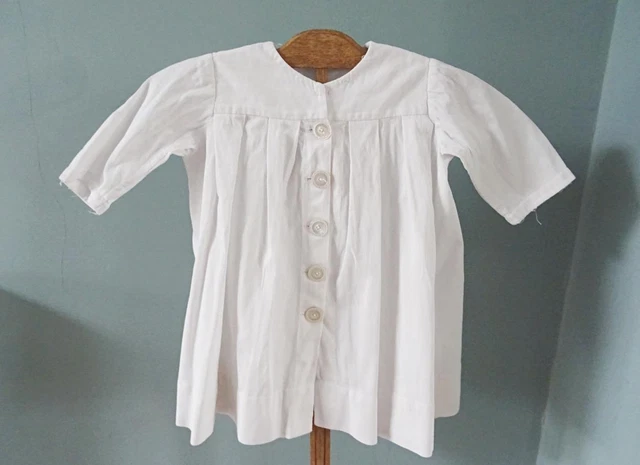 Giacca Antica Ragazza Vittoriana Cotone Bianco Bambini Grandi Mocio Bottoni c1880