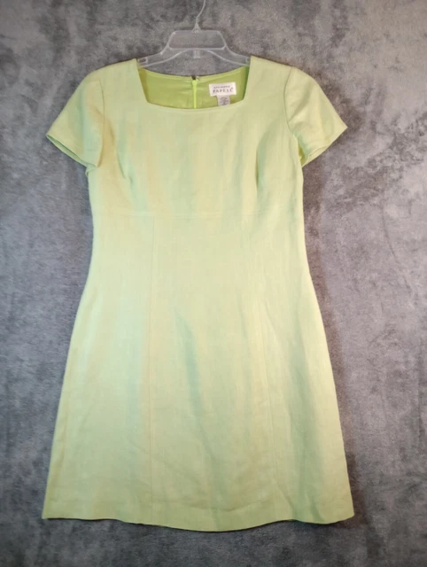 Adrianna Papell Dress Women's 10 Green Sheath Short Lined Linen Short Sleeves