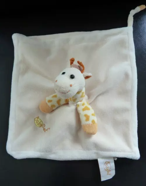 Z8. DOUDOU PLAT CARRE BABY NAT babynat' GIRAFE  ECRU ORANGE - TBE*