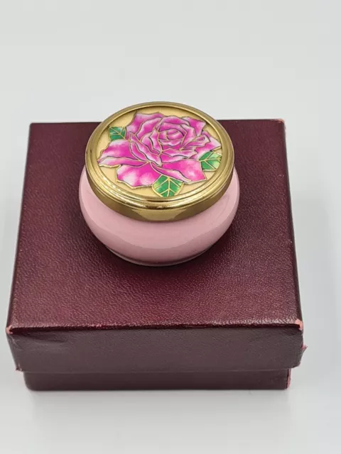 Vintage Framecraft England Trinket Box Pink Rose Floral Gold Lid Original Box