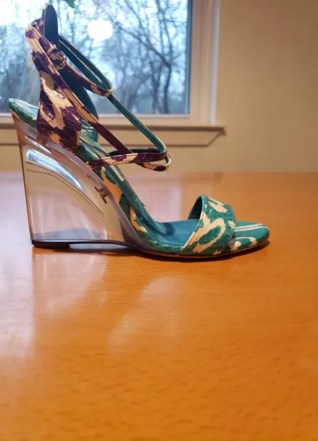 Brian Atwood Strappy Printed Leather Wedge Sandals IT 36.5/ US 6.5 3