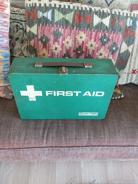 Vintage Green Metal CLAYTON Ambulance First Aid Case With Contents chyney Lock