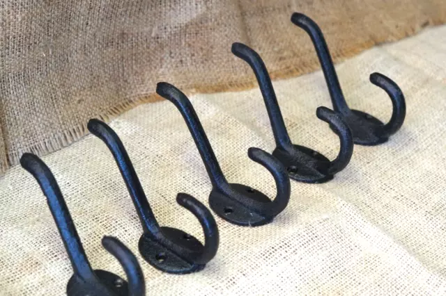 5 Coat Hooks Hat Hook Hall Tree Black Towel Vintage School Style Cast Iron Wall