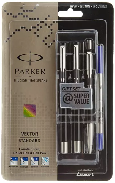 Parker Vector Standard Füllfederhalter, Kugelschreiber Und Blau Stift Schreiben