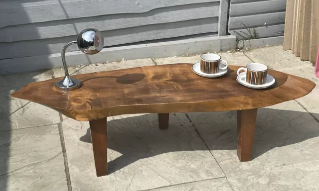 Live Edge Waney Coffee Table Mid Century Slice Slab Wood Tripod Feet Atomic