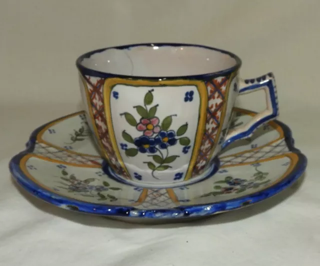 P} Tasse et soucoupe / FAIENCE DE QUIMPER HB (début XXème) France