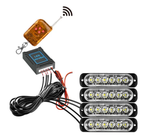 Pack De 4 Feux Stroboscopiques LED Ambre 6W - 210° - 17 Modes Clignotants - Pour Camions Et Véhicules D'Urgence