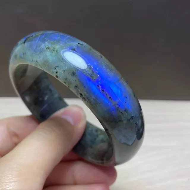 62mm Natural Labradorite Rainbow Light Crystal Gemstone Bangle Bracelet AAA