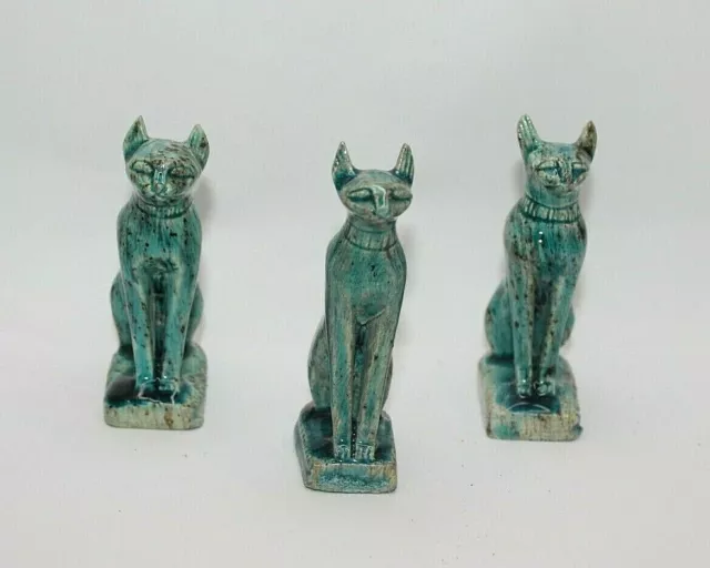 3 RARE ANCIENT EGYPTIAN ANTIQUE Bastet  Cat Bast Statue Stone Egypt History