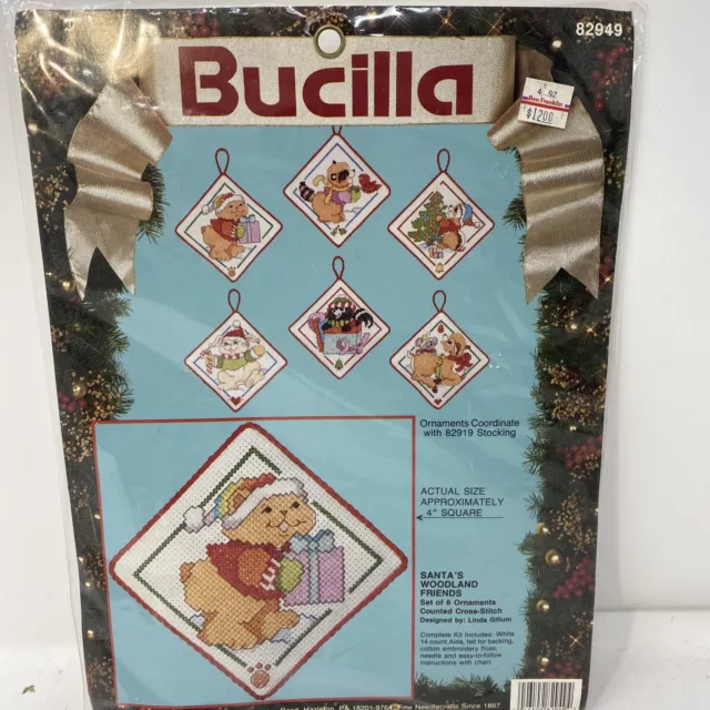 Bucilla Counted Cross Stitch Kit 6 Santa Woodland Friends Christmas Ornaments