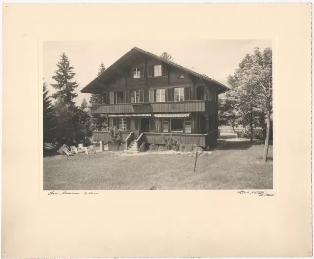 Jacques Naegeli Gstaad Swiss Meadow Chalet Silver Signed Photograph Switzerland