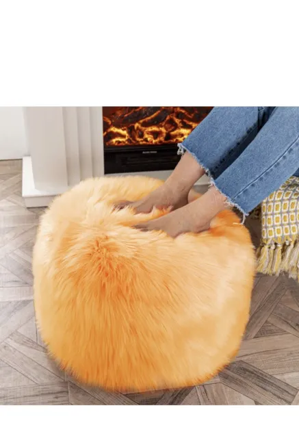 Stuffed Ottoman Faux Fur Foot Stool Pouf Fuzzy Cube Chair 24x24”