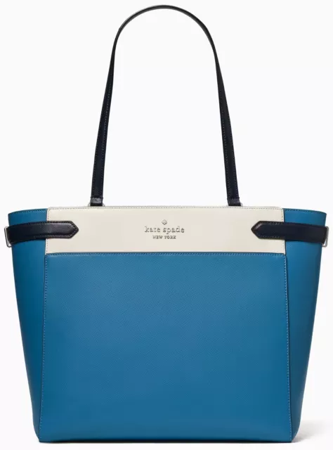 Kate Spade New York Staci Colorblock Saffiano Leather Laptop Tote Niagara Blue