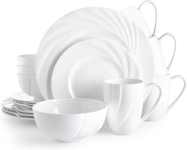 Ocean Bone China Dinnerware Set 16Pcs, round (Soup Bowls, Dinner Plates, Salad P