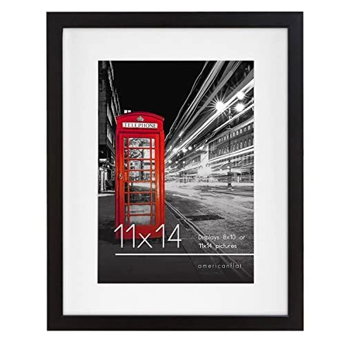 11x14 Black Picture Frame - Displays 8x10 with Mat or 11x14 Without Mat - Eng...