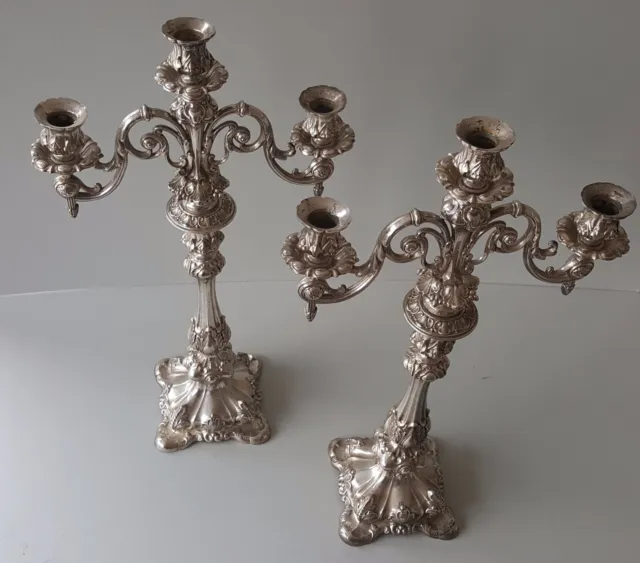 1 Bruckmann Barock antik 3-armiger Kerzenhalter Kerzenständer 1900 versilbert 2