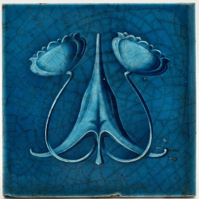 Art Nouveau Fireplace Majolica Tile Floral Design H&R Johnson 1906 AE5