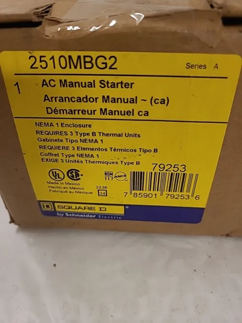 Square D 2510MBG2 Nema 1 Enclosure 600V Manual Motor Starter New