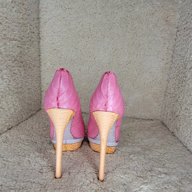 Brian Atwood Womens Snakeskin Pink Orange Block Wedge Sandals Heels Size 7 3