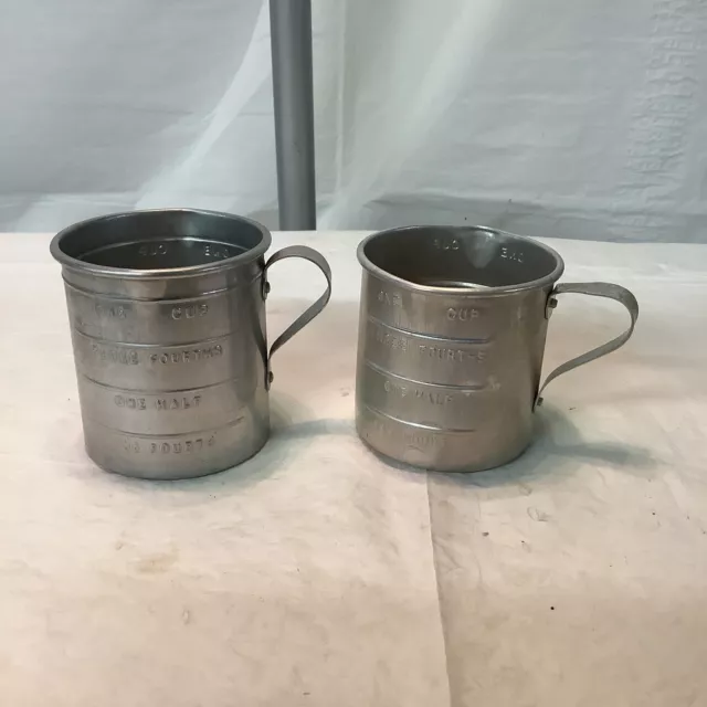 2 VTG ALUMINUM Tin Embossed Measuring Cups One Cup Capacity $35.00