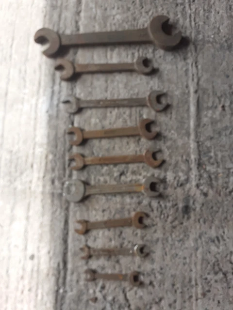 9 Vintage Britool 2J Whitworth Imperial Spanners 11/16”to 1/8" 6 3/4 7/16
