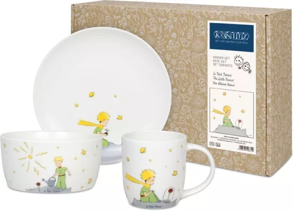 Geschirr "Der kleine Prinz" Kinder 3-er Set Becher Teller u. Schüssel Porzellan