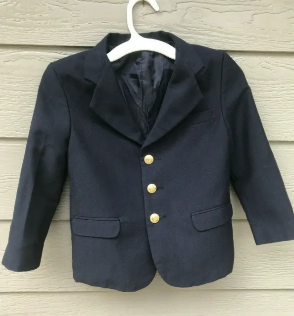 CLAIBORNE Boys Size 6 Navy Blue Sports Coat Suit Jacket Blazer Wool Blend