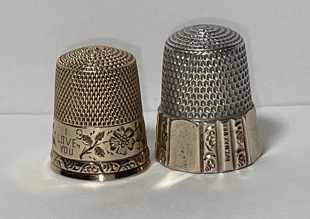 2 Antique Simons Bros Thimbles 1- 10K Gold & 1- Silver Plated