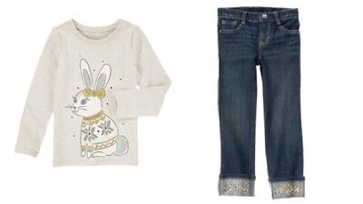 Gymboree Snowflake Glamour Grey Bunny Tee Shirt Top Gem Jeans Set Girls 12 NWT