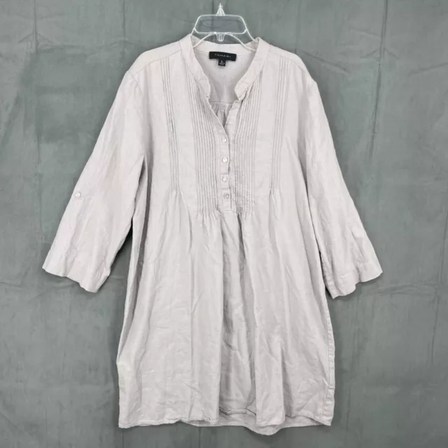 Tahari Dress Womens Large Gray Linen Blend Long Sleeve Button Up A-Line Light