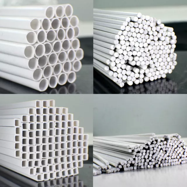 250mm Length White ABS Styrene Plastic Strip Tube Round Bar Rods Square Bar Rod