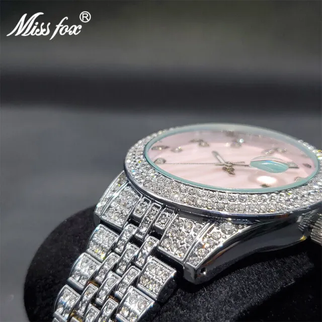 Luxuriöse Hip Hop Custom Bling Ice Out Damenuhr Iced VVS Diamant Gold Silber 3