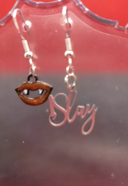 Buffy The Vampire Slayer Mismatched Earrings Slay and vampire teeth mouth