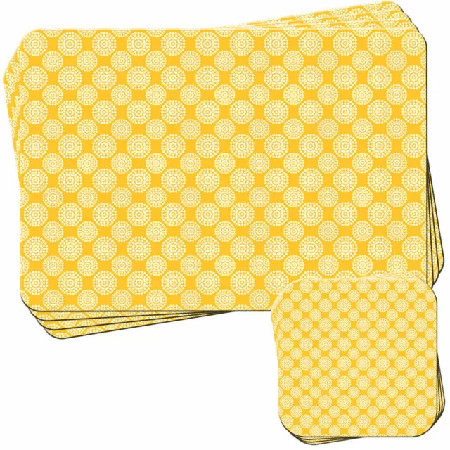 Dotty Circles Pattern on Mustard Yellow Set of 4 Placemats and Coasters