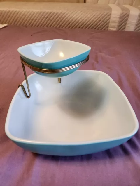 Vintage Turquoise Pyrex 025/410 Square Chip And Dip Set Excellent MCM Vintage Turquoise Pyrex 025/410 Square Chip And Dip Set Excellent MCM