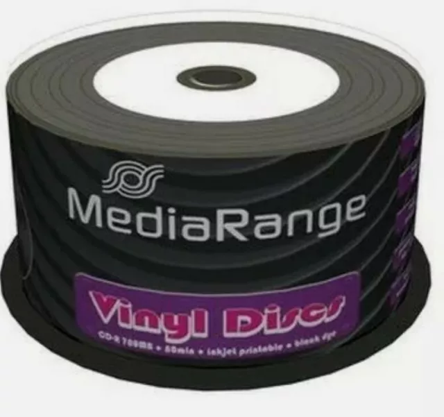 50 MEDIARANGE CD -R BLACK DYE 52x VINYL STAMPABILI cdr cd r ck 50 mr226 vinile