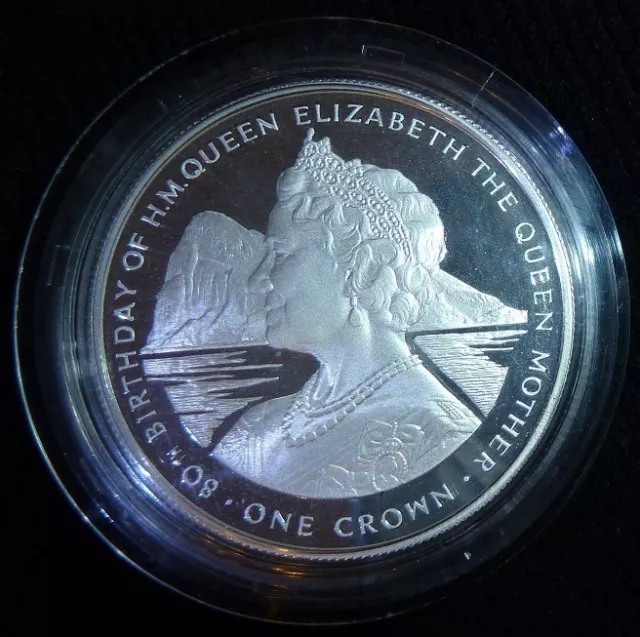 1980 Gibraltar Large Silver Proof 1 Crown Queen Mother