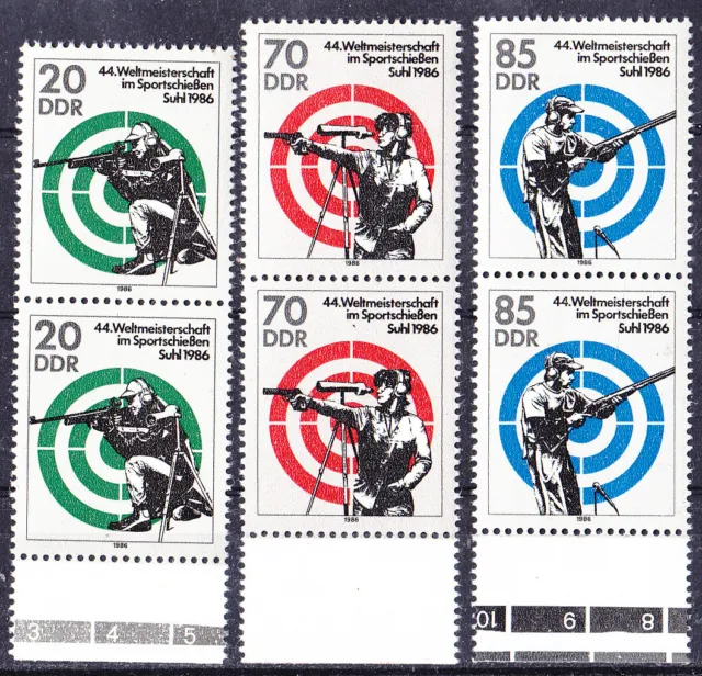 Briefmarken DDR Mi Nr. 3045-47 Sportschießen WM Suhl  **
