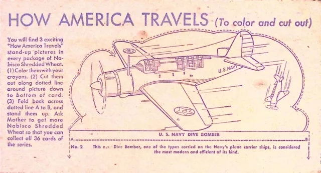 US Navy Dive Bomber Cutout Vintage How America Travels Nabisco Shredded Wheat