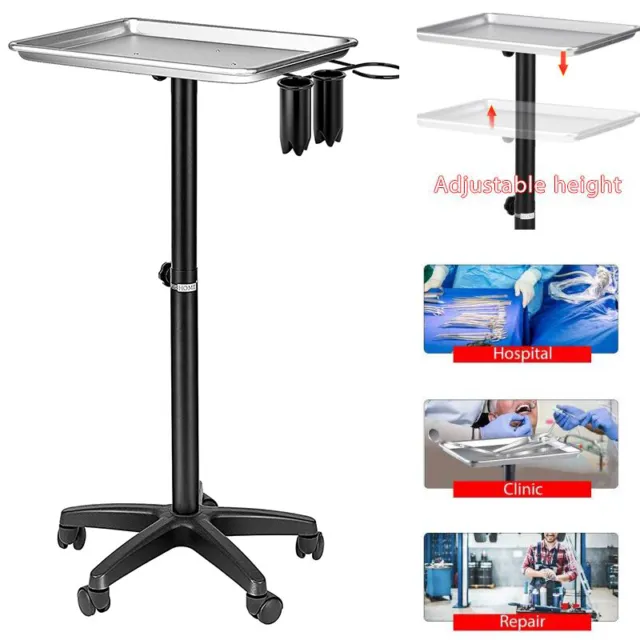 Mobile Rolling Mayo Stand Trolley Medical Instrument w/ Removable Tray & Base