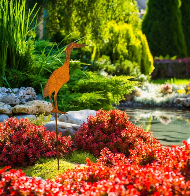 EDELROST GARTENSTECKER FISCHREIHER Gartendeko Rost Reiher Teich