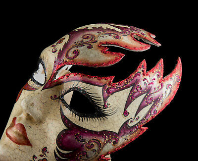 Mask from Venice Volto Face Flame Paper Mache Retro Handmade Single 2582 3
