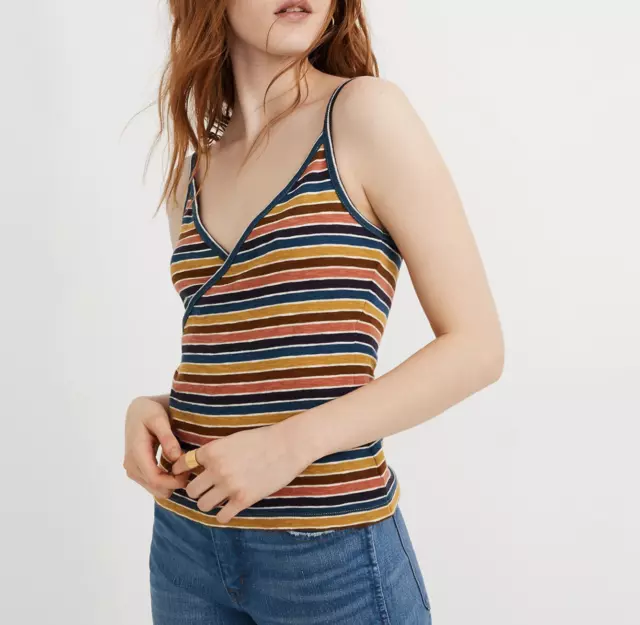 MADEWELL WOMEN'S MULTICOLOR SPAGHETTI STRAP STRIPE WRAP CAMI TANK TOP Sz XL