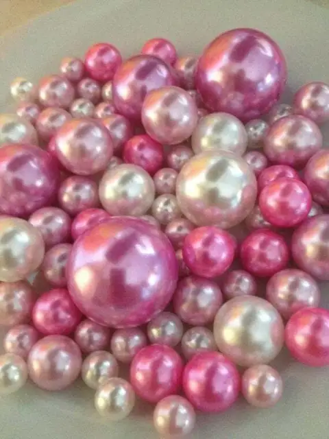 Floating Blush Pink/White Pearls, Centerpiece Decor 80pcs No Hole Pearls