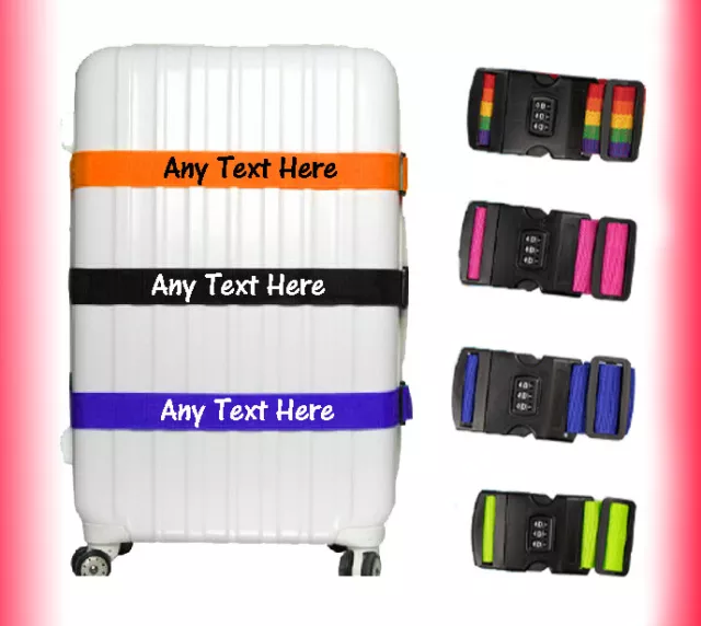 Personalised Luggage Strap with LOCK Suitcase Printed Safe Luggage Belt 5cm wide