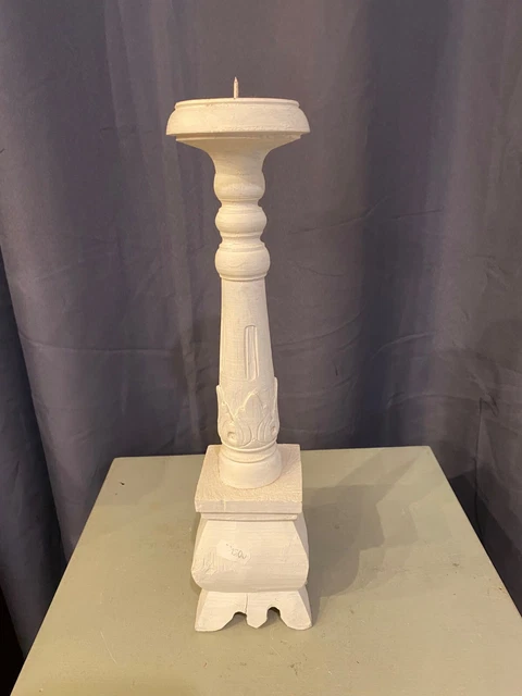 Bougeoir Ancien Haut En Teck Patiné Rouge - Inde, 30x162cm, Style Art Déco