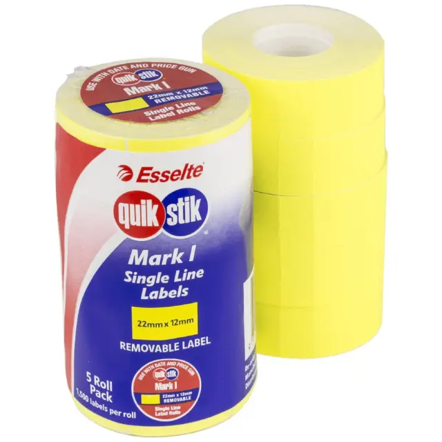 NEW Quikstik Mark I Pricing Gun Label 1500 Labels/Roll Fluoro Yellow Pack 5